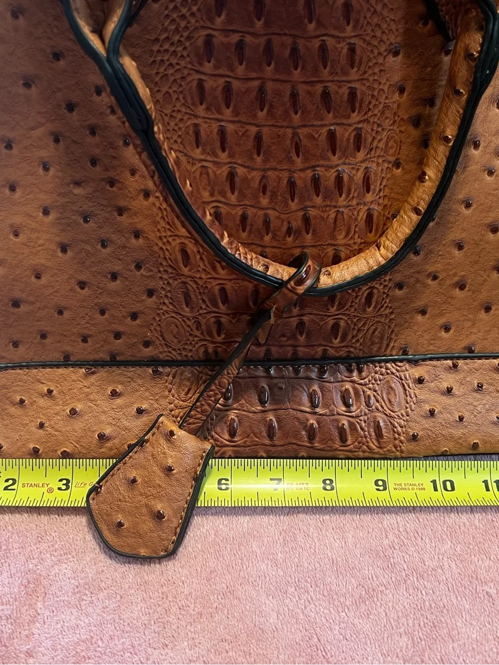 Source Unknown Brown Croc-Embossed Ostrich-Effect Satchel